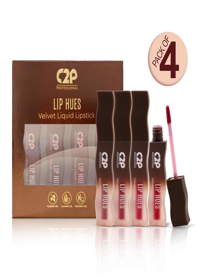 C2P PROFESSIONAL MAKEUP C2P Pro Lip Hues Velvet Liquid Lipstick - Long-Lasting Matte Lip Color, Lightweight, Smudge-Proof, Highly Pigmented Lip Makeup (Essential Kit, Pack of 4) - Image 2