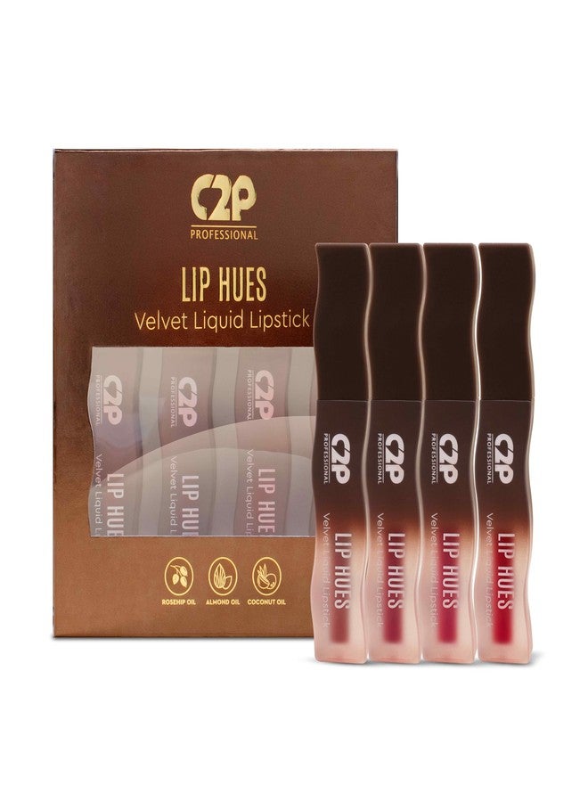 C2P PROFESSIONAL MAKEUP C2P Pro Lip Hues Velvet Liquid Lipstick - Long-Lasting Matte Lip Color, Lightweight, Smudge-Proof, Highly Pigmented Lip Makeup (Essential Kit, Pack of 4) - Image 1