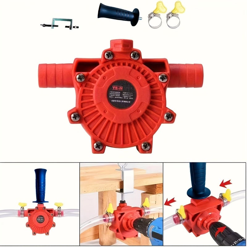 6Pcs Portable Self Priming Water Drill Pump Attachment For Drills Durable Plastic Construction With Suction Discharge Hoses Adjustable Clamps Fittings For Efficient Water Oil Fluid Transfer Ideal For Laboratory Construction Agriculture Orange Red - Image 4
