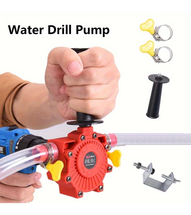 6Pcs Portable Self Priming Water Drill Pump Attachment For Drills Durable Plastic Construction With Suction Discharge Hoses Adjustable Clamps Fittings For Efficient Water Oil Fluid Transfer Ideal For Laboratory Construction Agriculture Orange Red - Image 1
