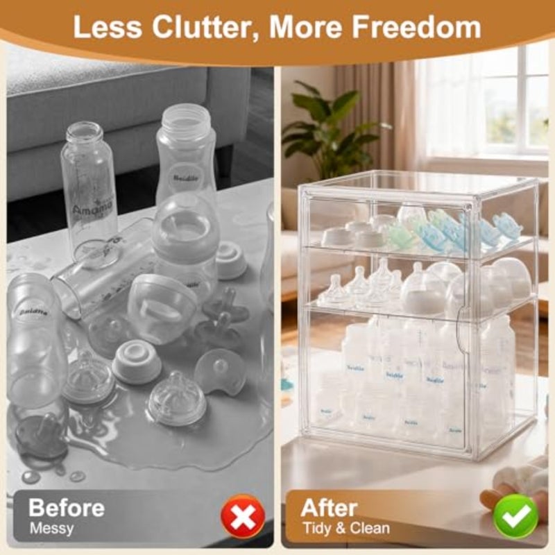 Bottle Organizer 3 Tier Acrylic Storage Container, Clear Plastic Station Organizers Drawers for Countertop Kitchen Cabinet Vanity, Bathroom, Baby - Image 3