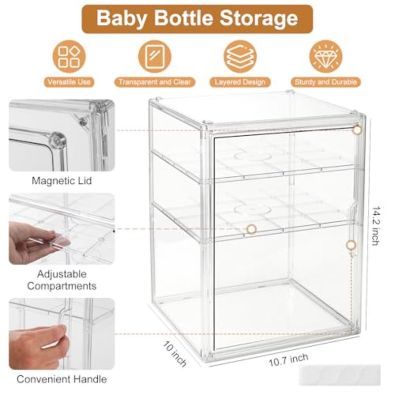 Bottle Organizer 3 Tier Acrylic Storage Container, Clear Plastic Station Organizers Drawers for Countertop Kitchen Cabinet Vanity, Bathroom, Baby - Image 2