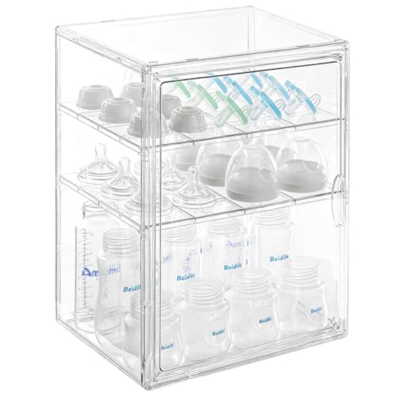 Bottle Organizer 3 Tier Acrylic Storage Container, Clear Plastic Station Organizers Drawers for Countertop Kitchen Cabinet Vanity, Bathroom, Baby - Image 1