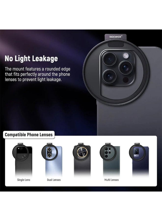 Neewer 67mm Mobile Phone Filter Holder with Top Cold Shoe Mount – Compatible with iPhone 15/14/13/12, No Light Leakage, Supports 67mm Threaded Filters, Large Framework for Unobstructed Camera Use  - Image 2