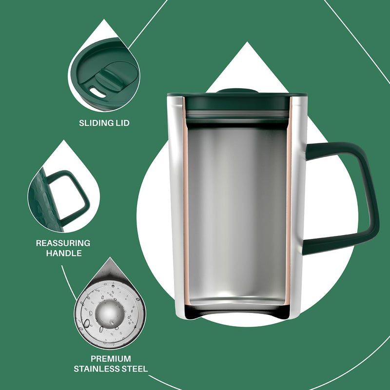 Ideus Vacuum Insulated Coffee Mug, 16oz Reusable Stainless Steel Thermal Double Walled cup with Handle and Slider Lid for Hot & Cold Beverages, BPA Free (Leapord Dark Green) - Image 3