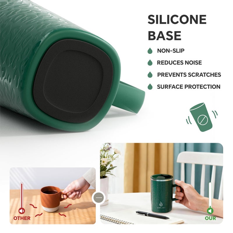 Ideus Vacuum Insulated Coffee Mug, 16oz Reusable Stainless Steel Thermal Double Walled cup with Handle and Slider Lid for Hot & Cold Beverages, BPA Free (Leapord Dark Green) - Image 5