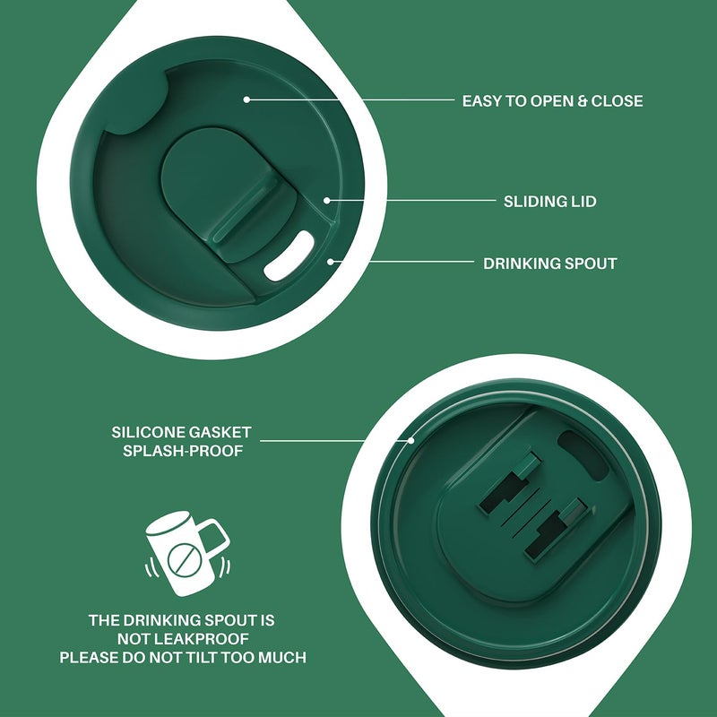 Ideus Vacuum Insulated Coffee Mug, 16oz Reusable Stainless Steel Thermal Double Walled cup with Handle and Slider Lid for Hot & Cold Beverages, BPA Free (Leapord Dark Green) - Image 4