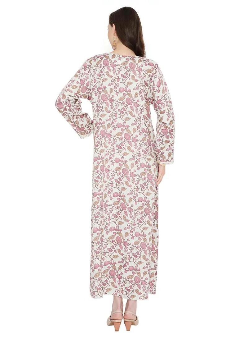 HANA & SARA MULTICOLOUR ELEGANT FLORAL PRINTED FARASHA JALABIYA WITH UNIQUE THREAD EMBROIDERY