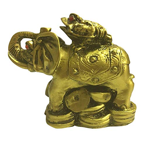 GJ Feng Shui Wish Completion Frog on Elephant Statue for Wealth Prosperity & Career Success Brass Color Vastu Home Office Decor Showpiece (8 cm) - Image 2