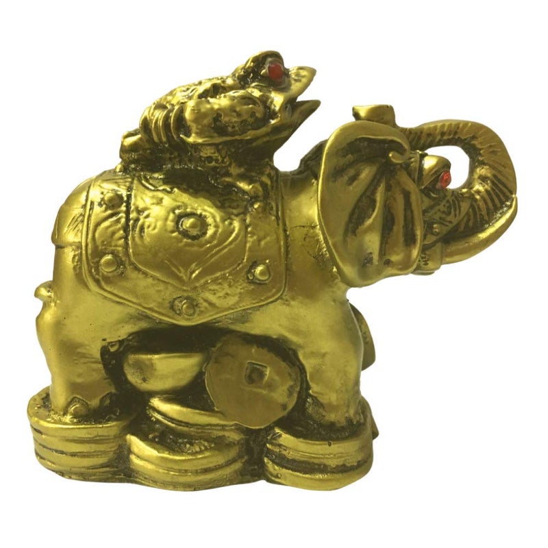 GJ Feng Shui Wish Completion Frog on Elephant Statue for Wealth Prosperity & Career Success Brass Color Vastu Home Office Decor Showpiece (8 cm) - Image 5