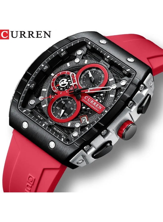 CURREN 8442 New Fashion Auto Date Tonneau Quartz Wristwatch Waterproof Chronograph Luxury Business Watch for Men Montre Relojes - Image 1