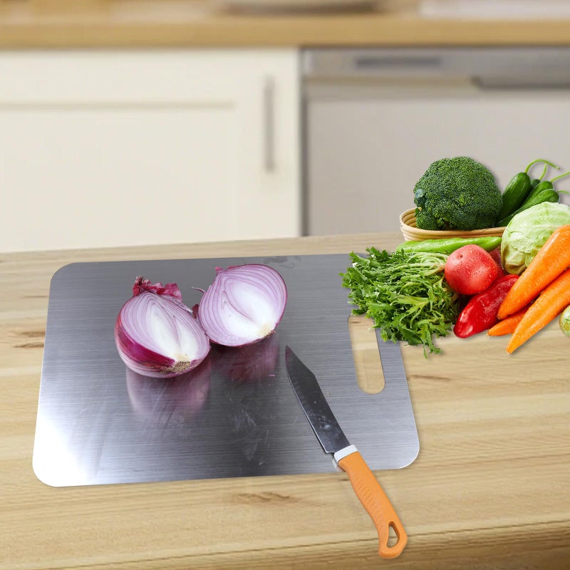 Gnodry Titanium Cutting Boards for Kitchen, Food Grade 304 Stainless Steel Cutting Board Set for Meat Fruit and Vegetable (13.4 * 9 Inch) - Image 3
