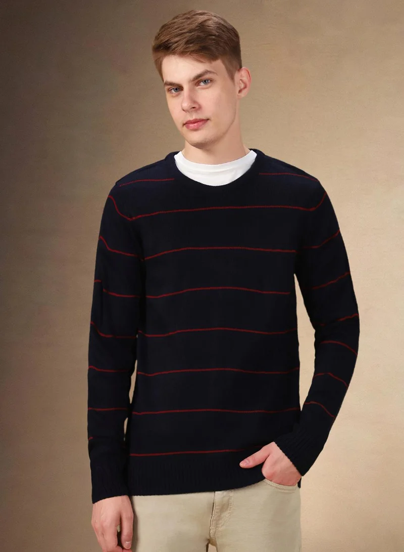 Dennis Lingo Men's Navy 100% Acrylic Striped Regular Fit Sweater