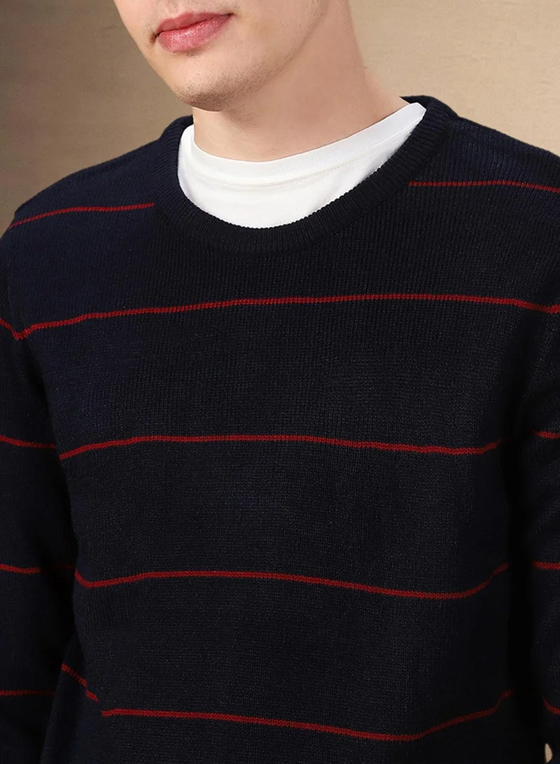 Dennis Lingo Men's Navy 100% Acrylic Striped Regular Fit Sweater