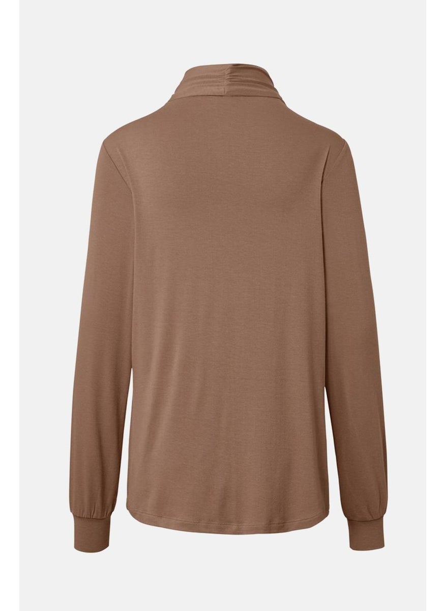 Tchibo - Women V-Neck Long Sleeve Plain Top, Brown - Image 1