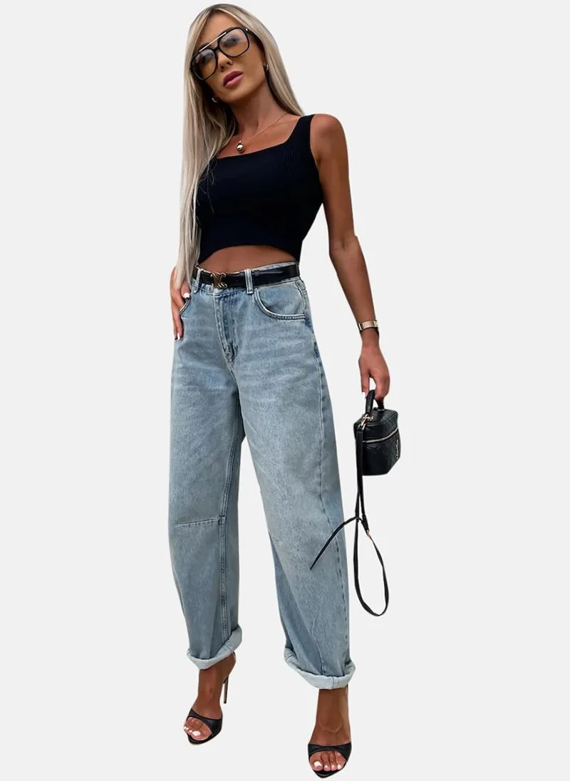 يونيكي Blue Wide Leg Clean Look High-Rise Jeans