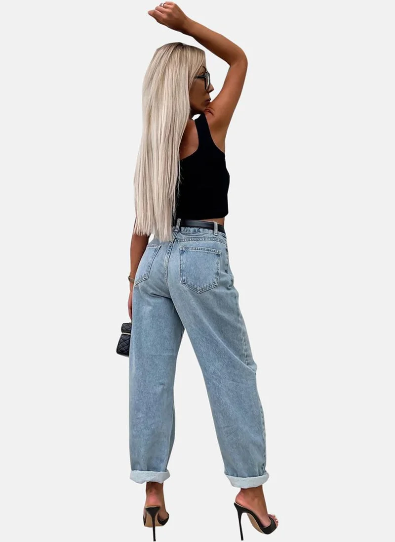YUNIQEE Blue Wide Leg Clean Look High-Rise Jeans