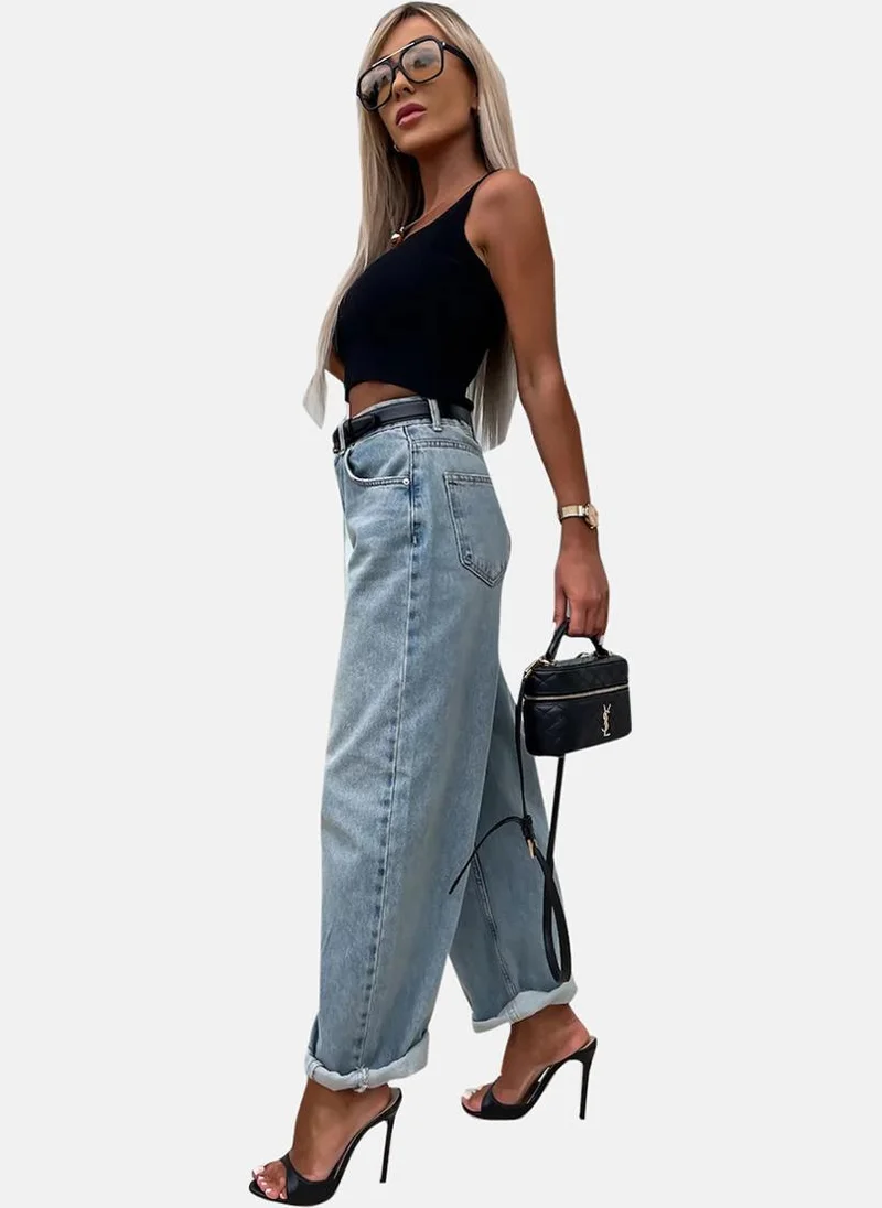 YUNIQEE Blue Wide Leg Clean Look High-Rise Jeans