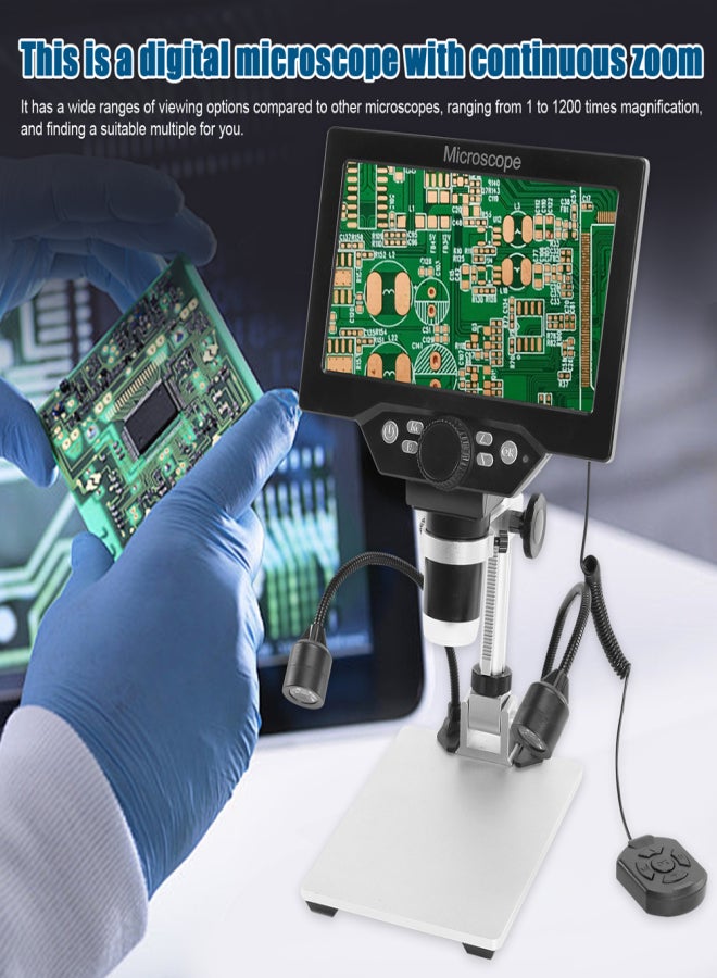 B1200 Digital Microscope 7 Inch Large Color Screen Large Base LCD Display 12MP 1-1200X Continuous Amplification Magnifier with Metal Stand and Two Auxiliary Lights - Image 3