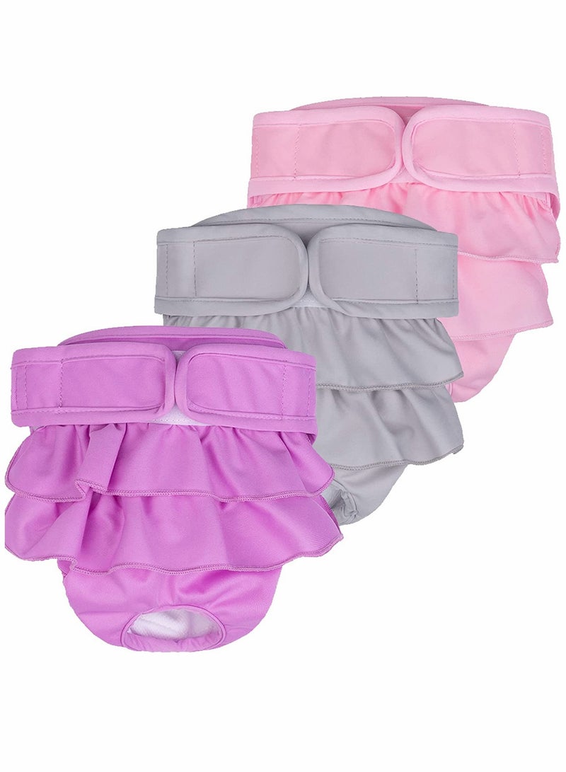 KASTWAVE Dog Diapers Puppy Diapers for Female Highly Absorbent Dog Heat Panties Reusable Washable Female Dog Diapers Large Pack of 3 (Purple Pink Grey) - Image 1