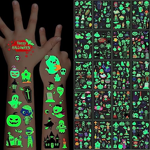 Felico Luminous Halloween Temporary Tattoos for Kids 360Pcs Halloween Cosplay Face Fake Tattoos Glow In The Dark Tattoos for Adults Holiday Party Favor Prizes Goody Bag Stuffers Body Stickers Decorations - Image 2