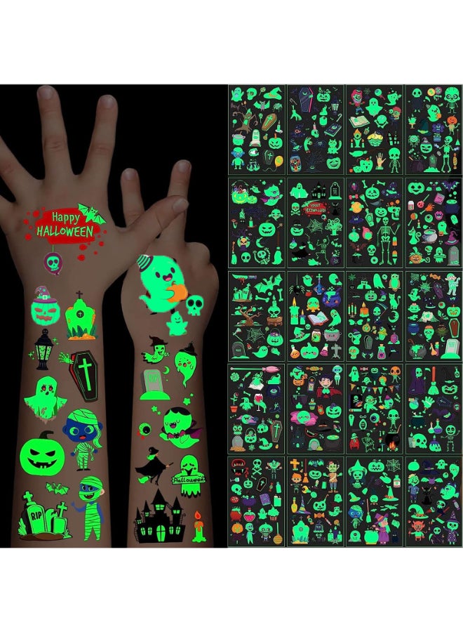 Felico Luminous Halloween Temporary Tattoos for Kids 360Pcs Halloween Cosplay Face Fake Tattoos Glow In The Dark Tattoos for Adults Holiday Party Favor Prizes Goody Bag Stuffers Body Stickers Decorations - Image 3