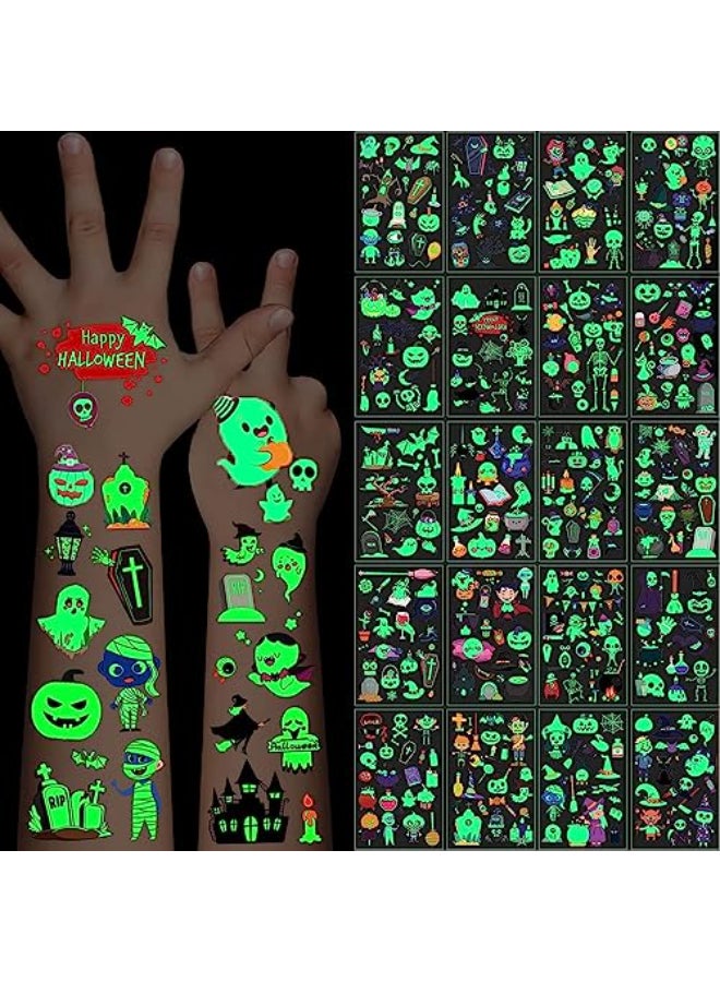 Felico Luminous Halloween Temporary Tattoos for Kids 360Pcs Halloween Cosplay Face Fake Tattoos Glow In The Dark Tattoos for Adults Holiday Party Favor Prizes Goody Bag Stuffers Body Stickers Decorations - Image 1