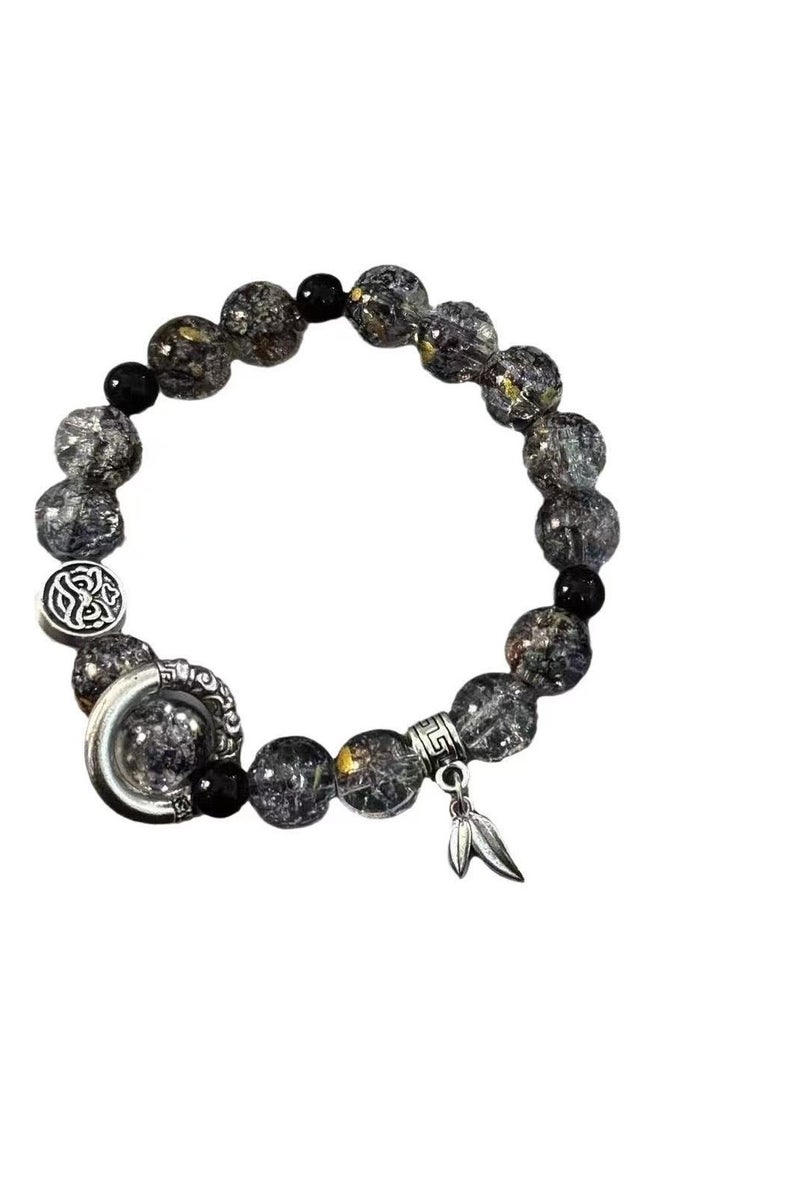 Goolsky Black Crystal Beaded Bracelet – Minimalist Stretch Bracelet for Women & Men, Chic Gothic Style Jewelry - Image 1