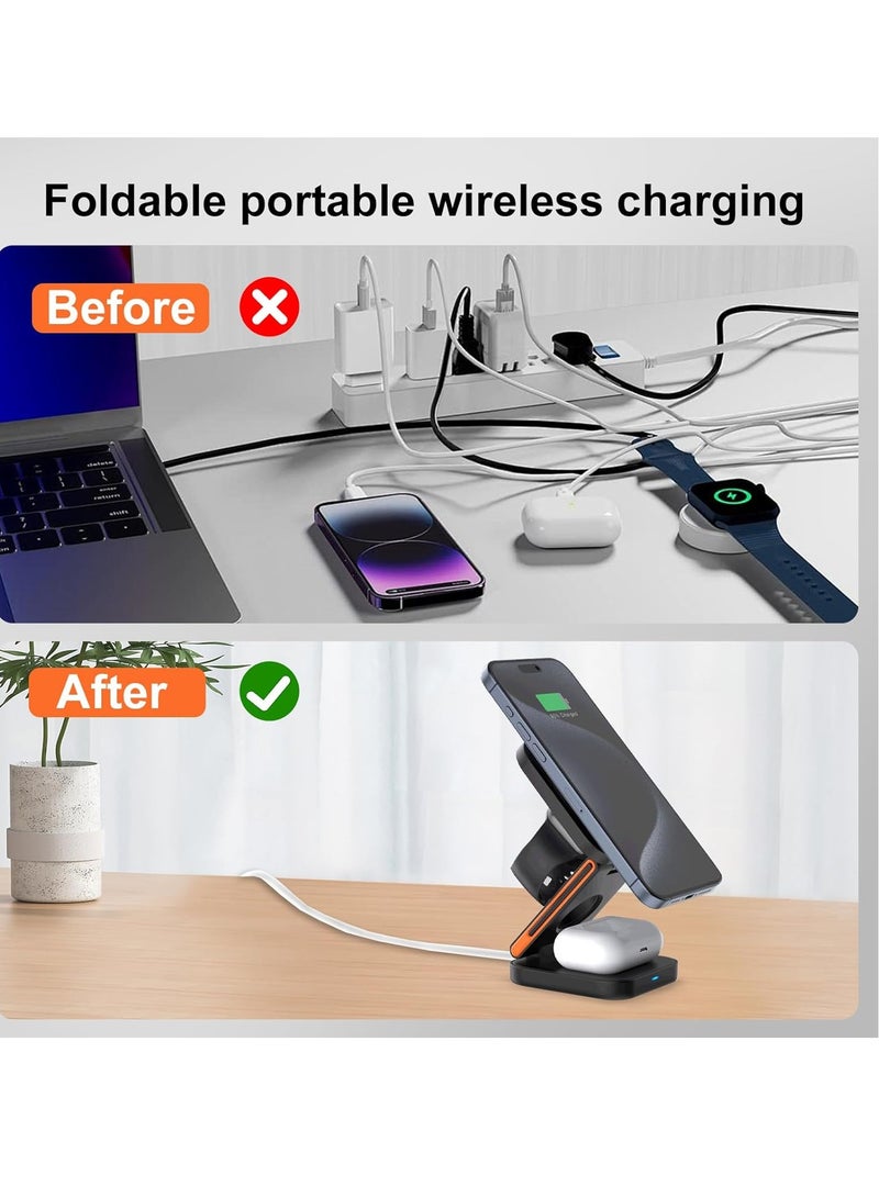 general Magnetic three-in-one folding wireless charger 15W fast charging suitable for Apple mobile phone magsafe bracket wireless charging - Image 3