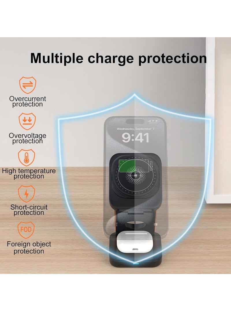 general Magnetic three-in-one folding wireless charger 15W fast charging suitable for Apple mobile phone magsafe bracket wireless charging - Image 4
