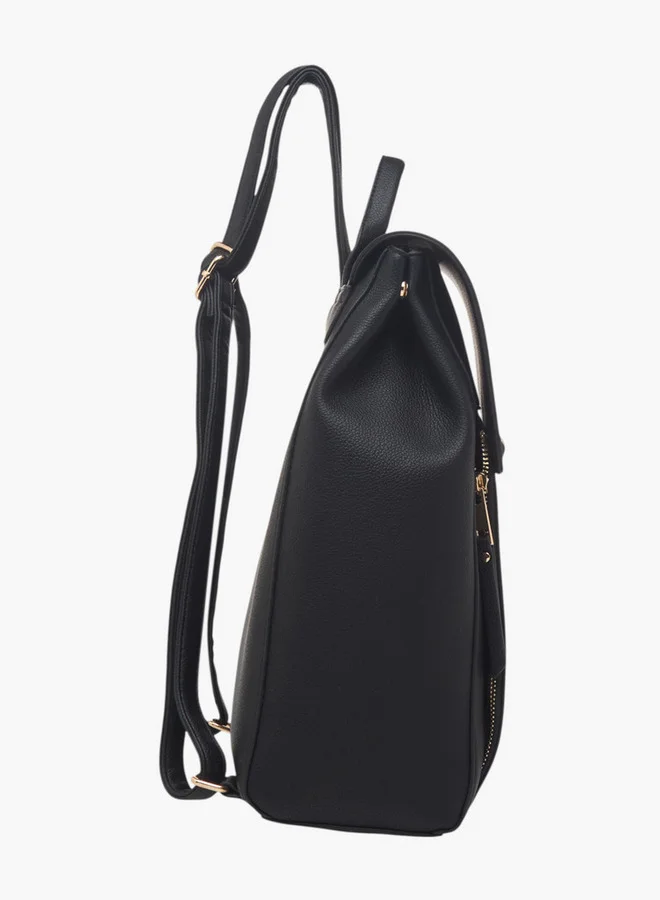 Flora Bella By Shoexpress Women's Textured Backpack with Magnetic Closure and Adjustable Straps
