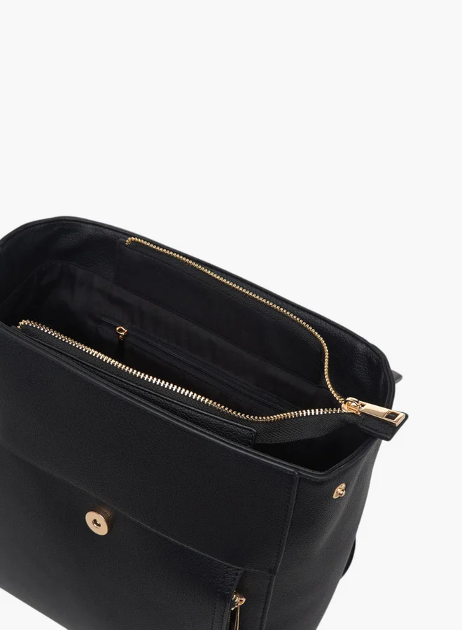 Flora Bella By Shoexpress Women's Textured Backpack with Magnetic Closure and Adjustable Straps