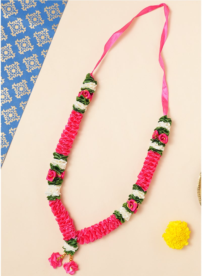 Madhoor Layered Dangle Decorative Pooja Garland (Haar Mala) Rani Pink White for Pooja, Temple Decor & Weddings, 12 Inches, 1 Piece - Image 1