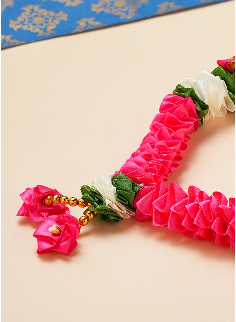 Madhoor Layered Dangle Decorative Pooja Garland (Haar Mala) Rani Pink White for Pooja, Temple Decor & Weddings, 12 Inches, 1 Piece - Image 3
