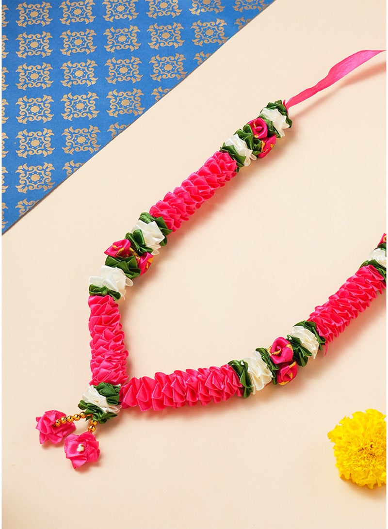 Madhoor Layered Dangle Decorative Pooja Garland (Haar Mala) Rani Pink White for Pooja, Temple Decor & Weddings, 12 Inches, 1 Piece - Image 2