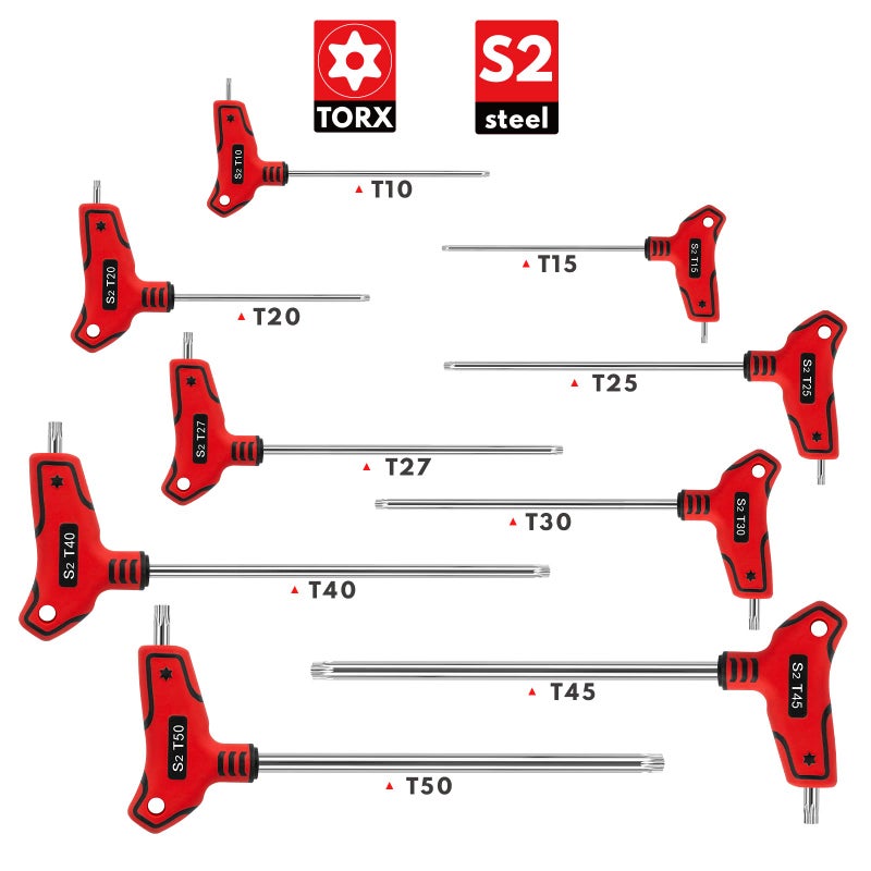 TOMMARS 9PC T Handle Torx Wrench Set, S2 Steel, T10 - T50 Tamper Proof Star Key Set - Image 3