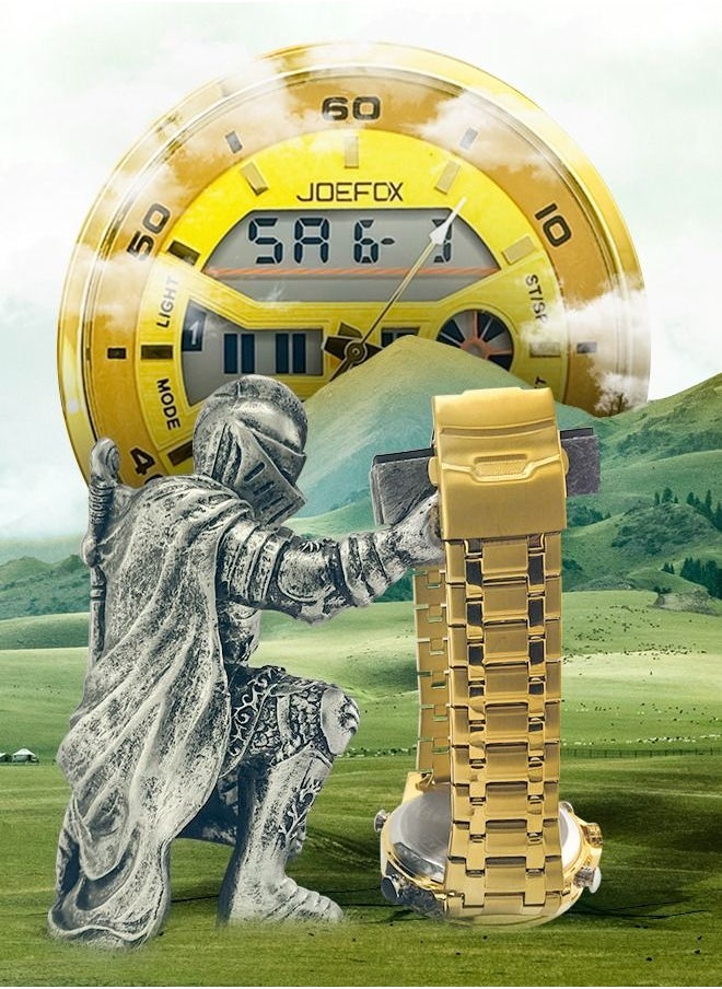 JoeFox - Men's Large Face Digital Luxury  Watch LED Analog Quartz Wrist Watch with Multi Time Zone 3 ATM Waterproof Stopwatch Analog Wrist Watch for Men Gold - Image 1