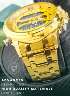 JoeFox Men's Large Face Digital Luxury  Watch LED Analog Quartz Wrist Watch with Multi Time Zone 3 ATM Waterproof Stopwatch Analog Wrist Watch for Men Gold  - Image 2