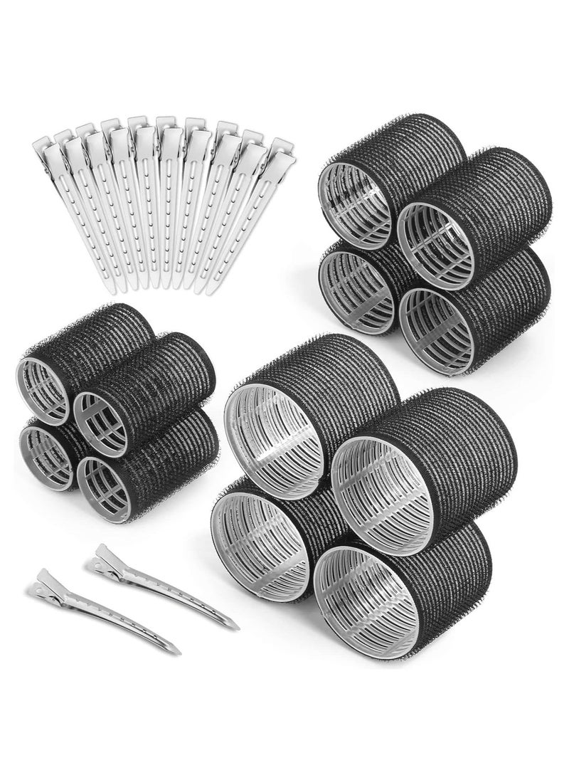 ELAUR 24 Pcs Thermal Hair Rollers & Clips, Self Holding Hair Curlers with Clips, Large Rollers for Hair Set, Self Grip Thermal Hair Roller for Long Medium Short Hair Volume Salon Hair (Charcoal)  - Image 1