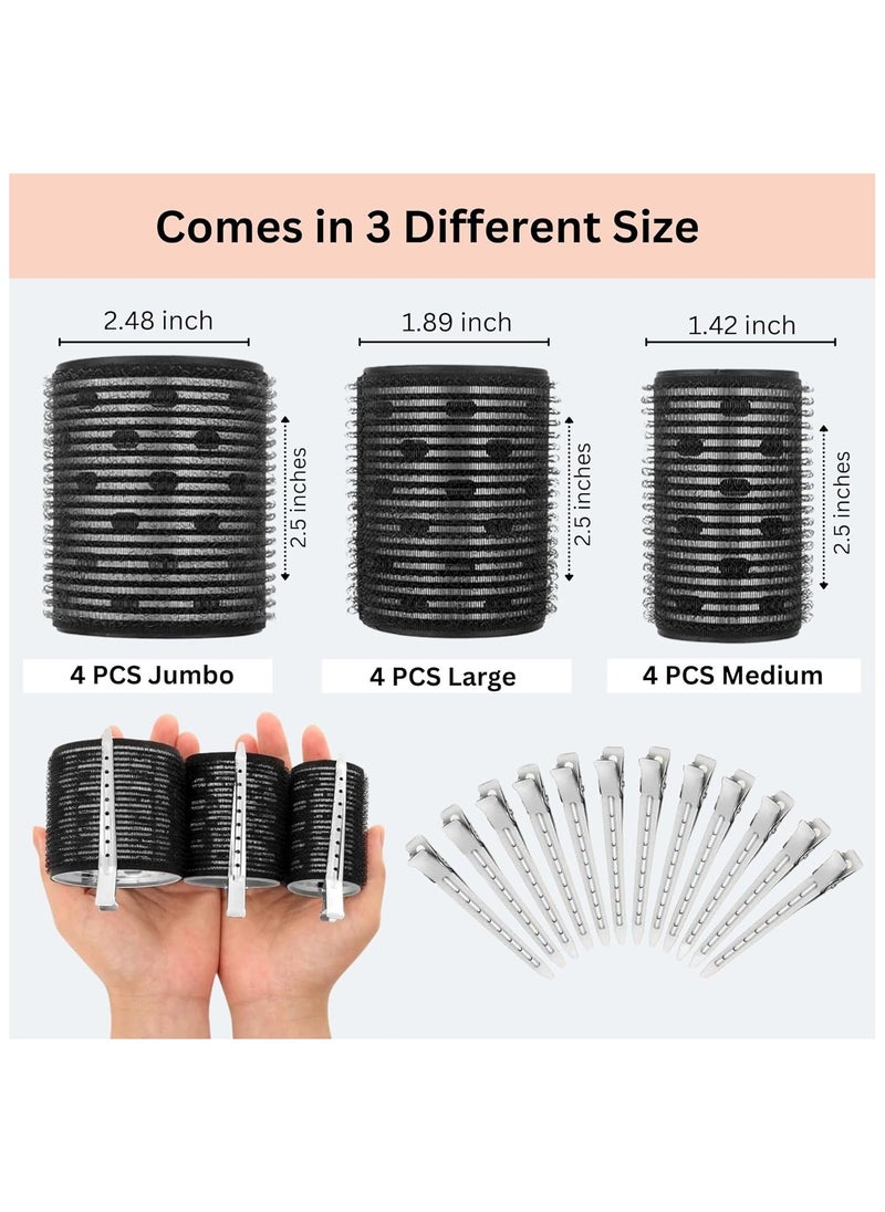 ELAUR 24 Pcs Thermal Hair Rollers & Clips, Self Holding Hair Curlers with Clips, Large Rollers for Hair Set, Self Grip Thermal Hair Roller for Long Medium Short Hair Volume Salon Hair (Charcoal)  - Image 2