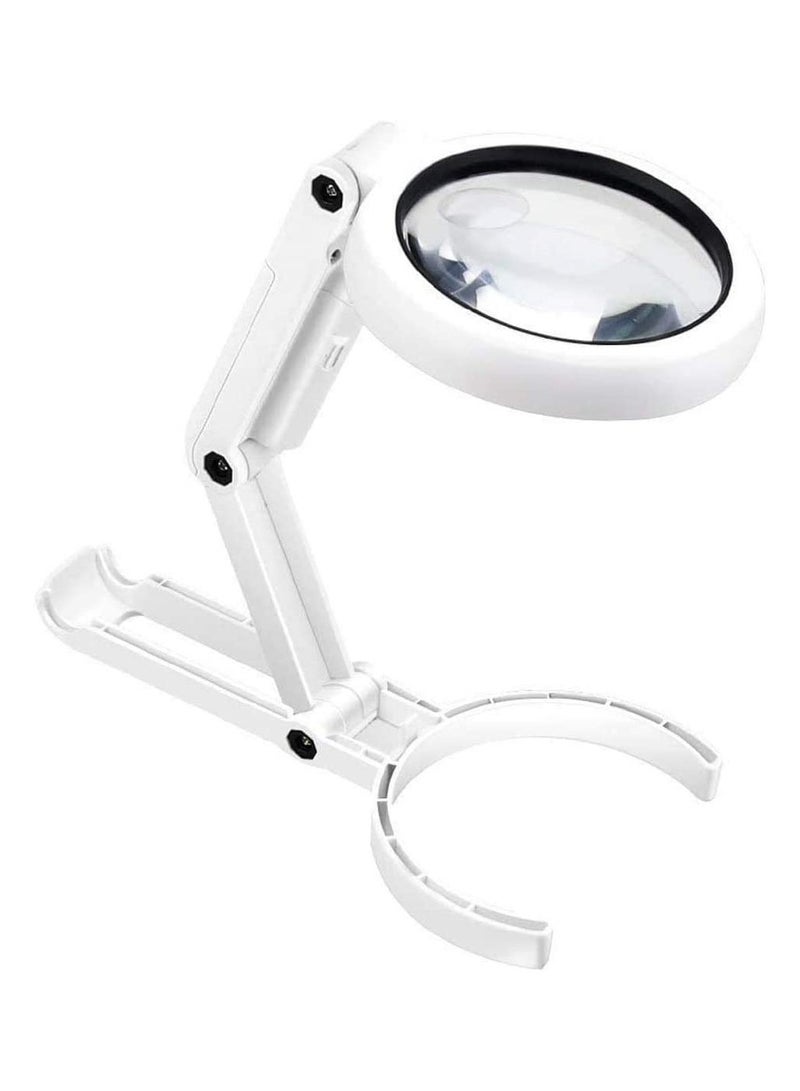 Excefore 5X Handheld Magnifier Illuminated Desktop Magnifying Glasses with 8 LED Lights & Foldable Handle for Seniors and Children (White) - Image 1