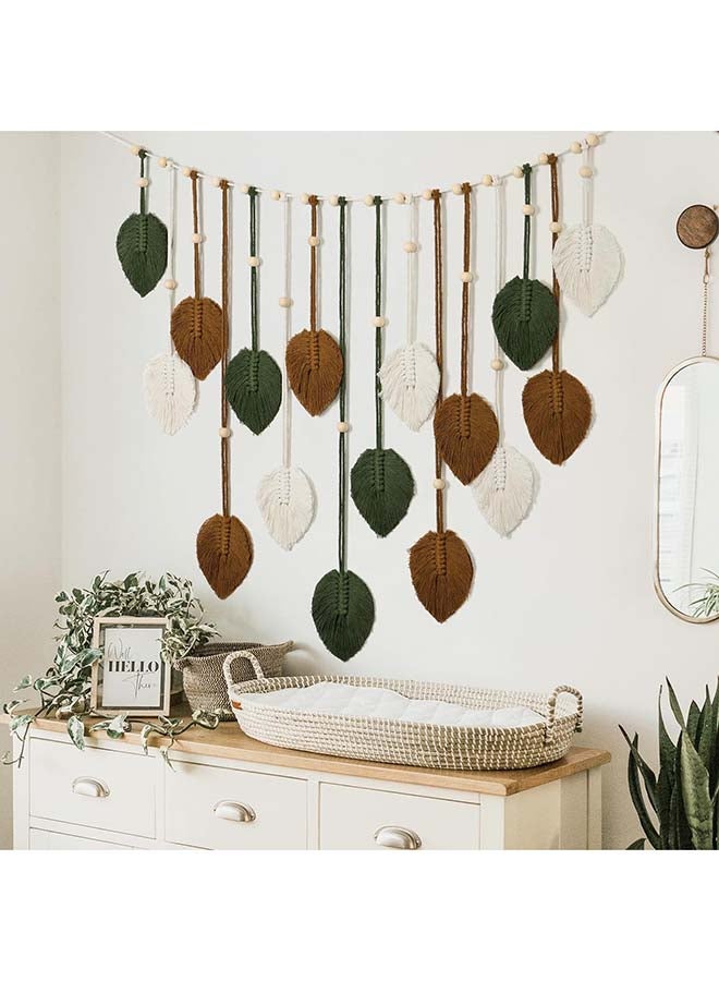 انتيكيانو ريشة مكرمية للتعليق على الحائط بتصميم اوراق شجر بوهو مصنوع يدويا (كاكي) - Image 2