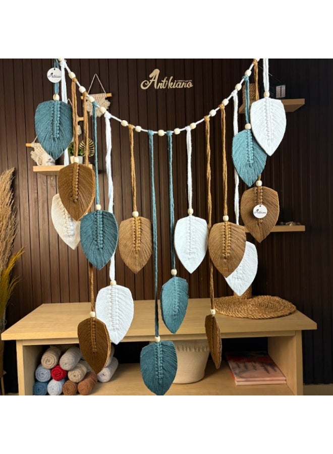 انتيكيانو ريشة مكرمية للتعليق على الحائط بتصميم اوراق شجر بوهو مصنوع يدويا - Image 1