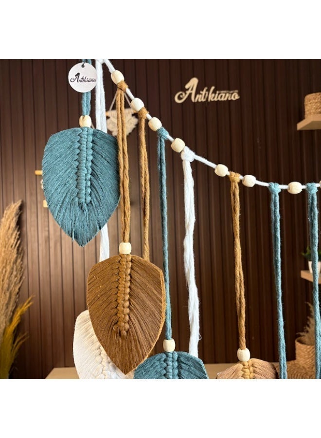 انتيكيانو ريشة مكرمية للتعليق على الحائط بتصميم اوراق شجر بوهو مصنوع يدويا - Image 4