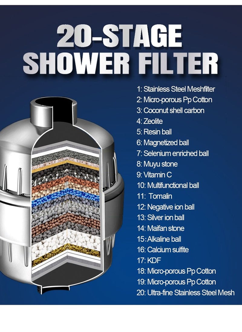 KASTWAVE - 20 stage shower filter shower head filter with vitamin c water softener reduces dry itchy skin for hard water high output shower water filter to remove chlorine heavy metals and other sediments - Image 1