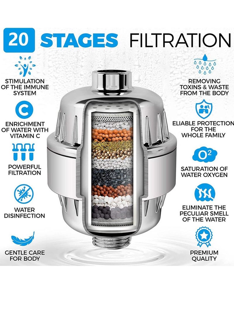 KASTWAVE - 20 stage shower filter shower head filter with vitamin c water softener reduces dry itchy skin for hard water high output shower water filter to remove chlorine heavy metals and other sediments - Image 1