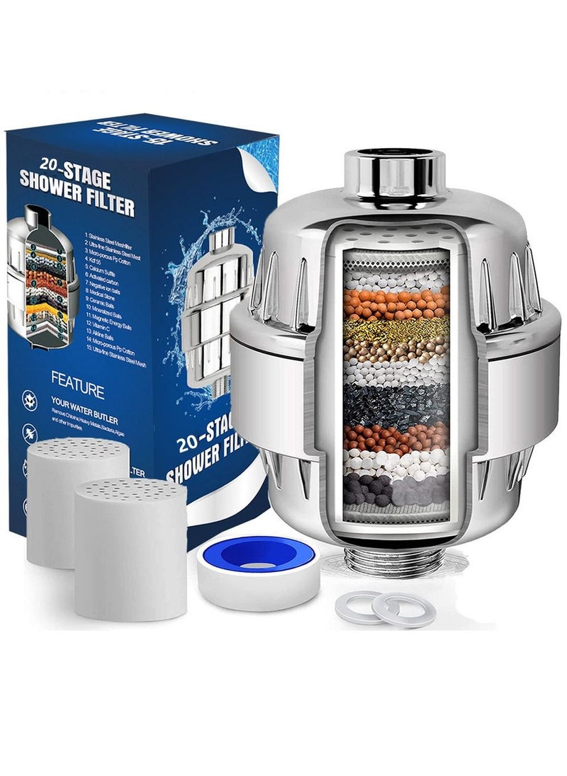 KASTWAVE - 20 stage shower filter shower head filter with vitamin c water softener reduces dry itchy skin for hard water high output shower water filter to remove chlorine heavy metals and other sediments - Image 1