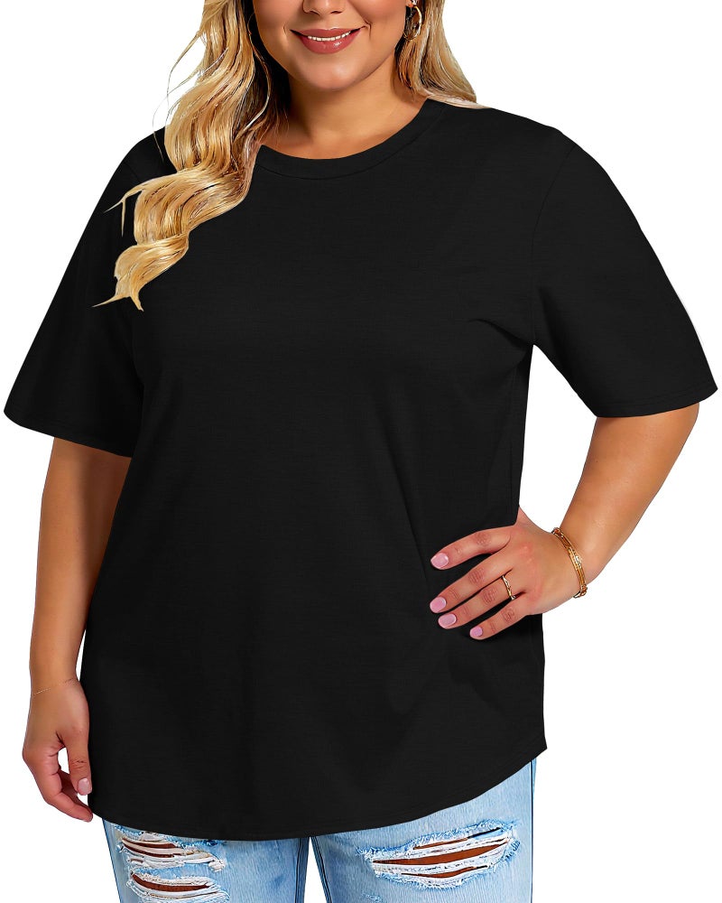 rosemia Plus Size Tshirts for Women Oversized Casual Tees Crewneck Short Sleeves Blouses, Black Color, 4X-Large - Image 2