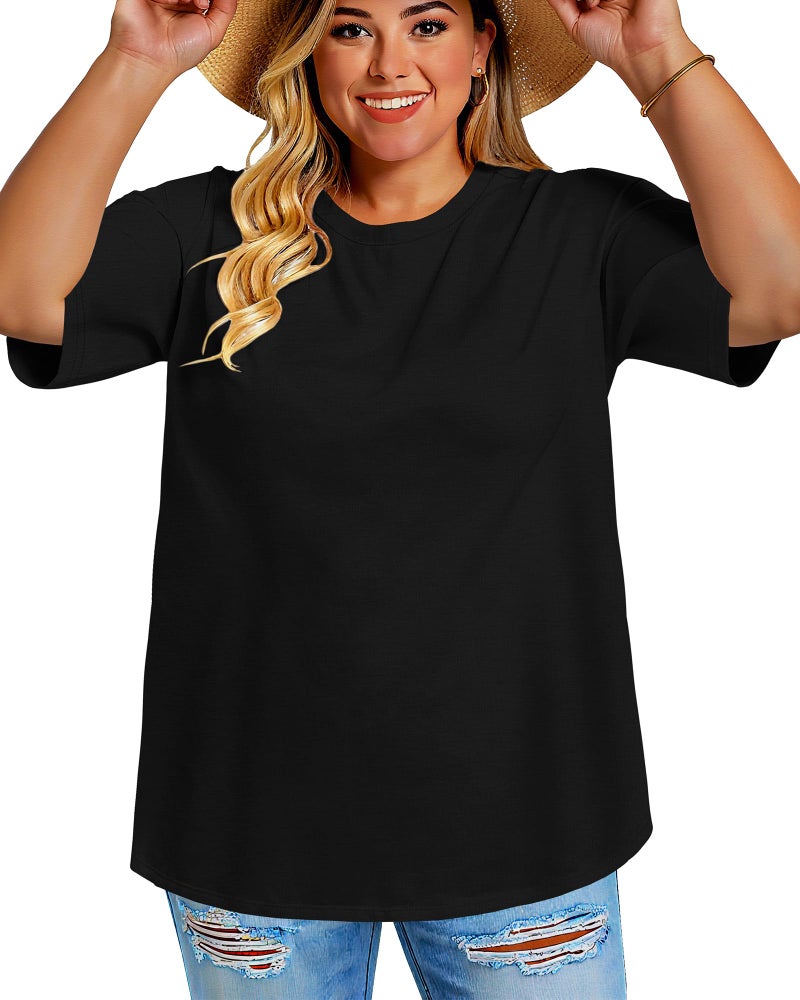 rosemia Plus Size Tshirts for Women Oversized Casual Tees Crewneck Short Sleeves Blouses, Black Color, 4X-Large - Image 3