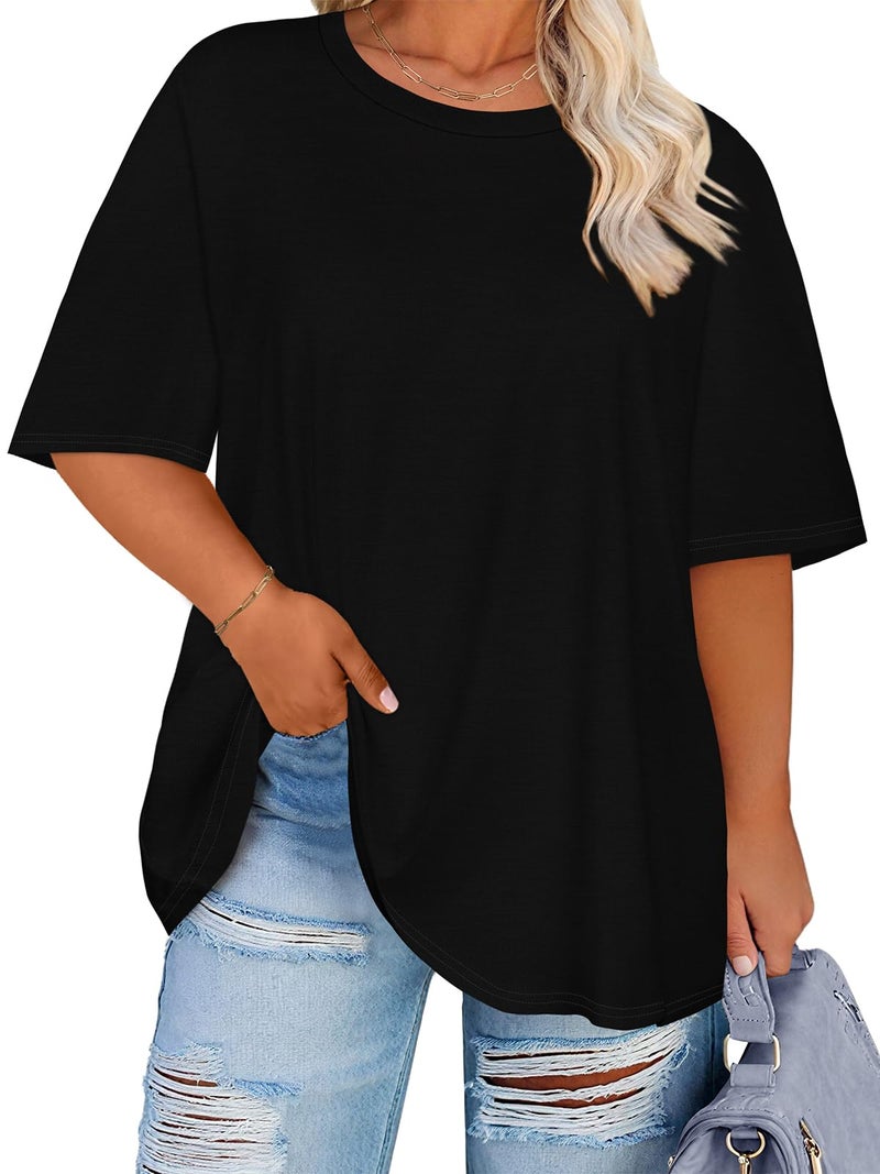 rosemia Plus Size Tshirts for Women Oversized Casual Tees Crewneck Short Sleeves Blouses, Black Color, 4X-Large - Image 1